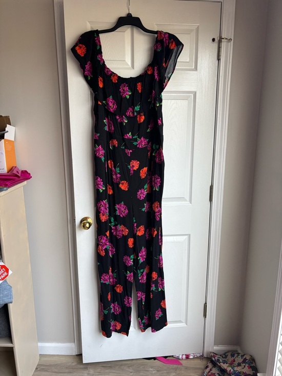 torrid Pants - torrid Black Floral Jumpsuit with Pink and Orange Flowers